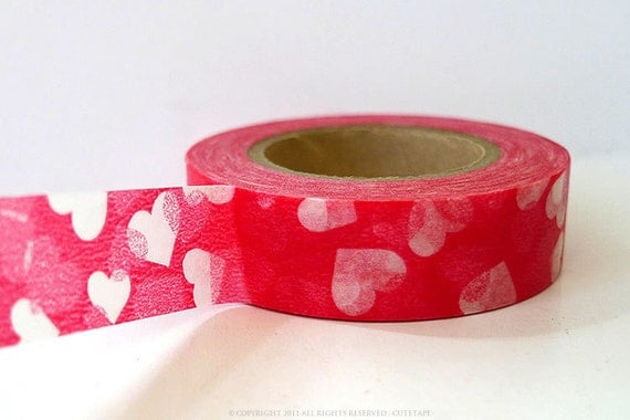 Layered RED Hearts Pattern Japanese Washi Tape - 15mm SINGLE embellishment