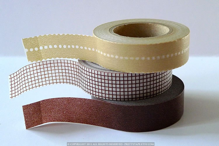 Cocoa BROWN Tape - Dot Grid Solid Japanese Masking Tape Set of 3 - PrettyTape