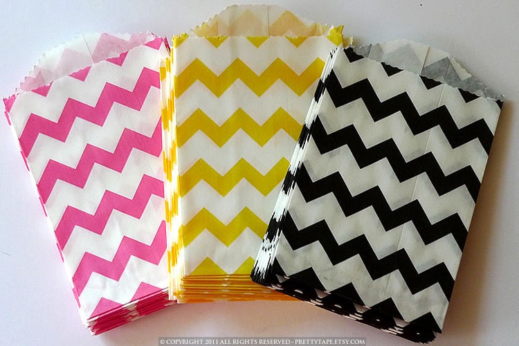 Chevron Paper Bags YELLOW 2.75 x 4 Pack of 20