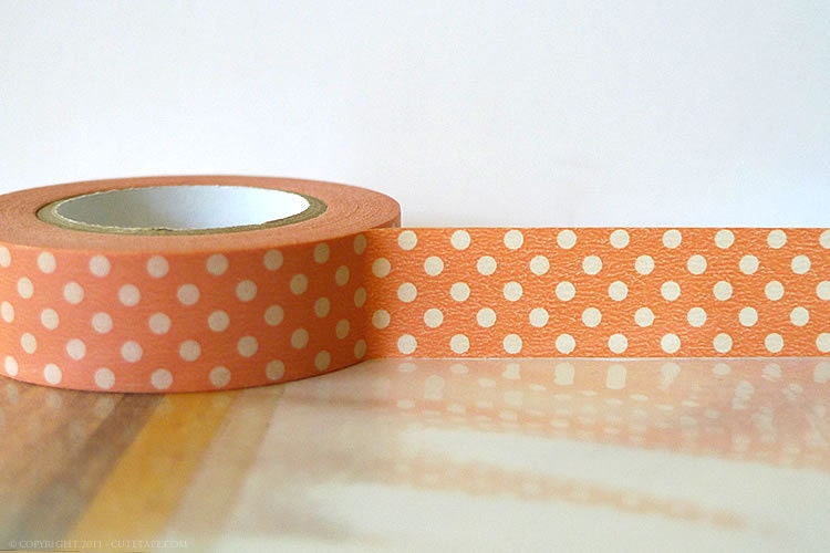 Japanese Washi Tape PEACH PINK  Polka Dots 15mm Gift Packaging