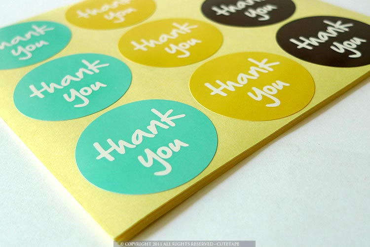 Favor Thank You Stickers 90 ROUND Thank You Labels Stickers Turquoise, Yellow, Brown