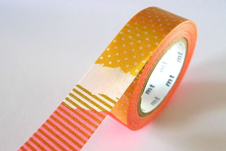 PATCH Collage Orange Washi Tape 15mm Japanese MT Masking Tape - Pretty Tape scrapbooking, gift wrapping