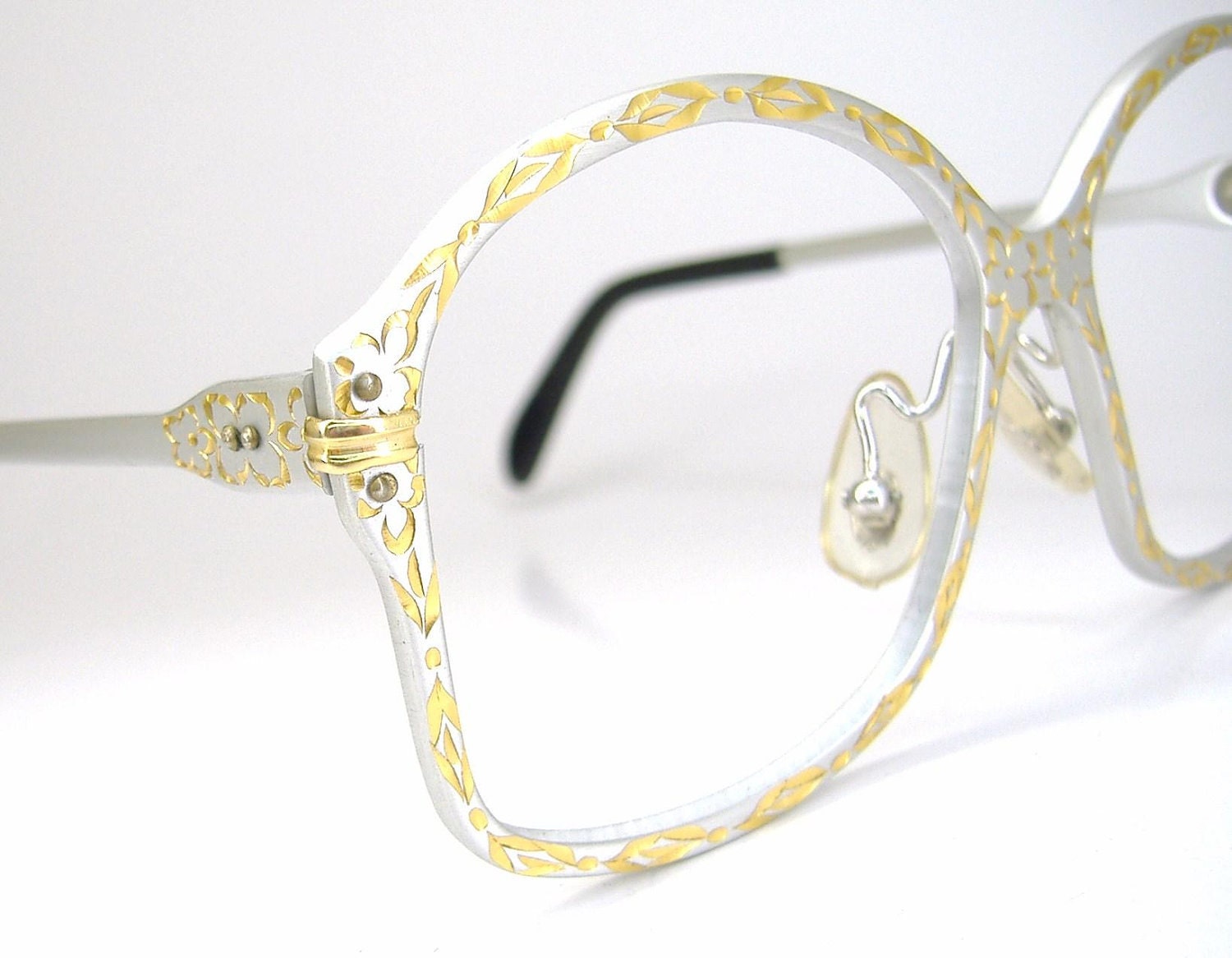 Vintage Tura Gold And Silver Big Lens Eyeglasses Eyewear Frame NOS