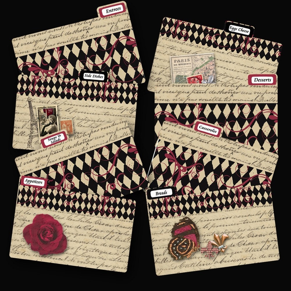 Recipe Divider Cards Parisian Cafe Coordinate with Parisian Cafe Recipe Box