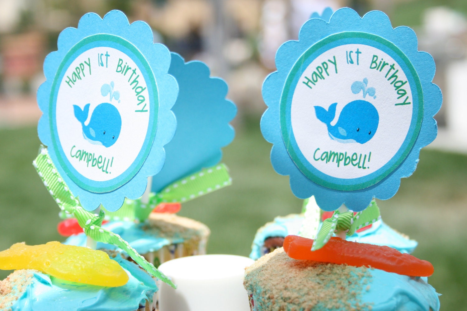 WHALE of Fun Birthday Cupcake Toppers or Goodie Bag Tags Customizable and Personalized