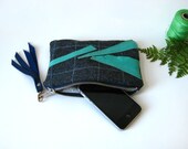 wool and leather zip pouch organic cotton lining wallet // la trousse