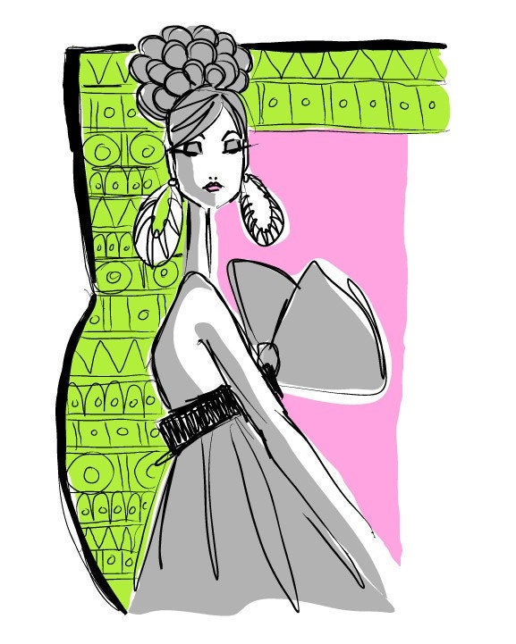 BIG BOW DRESS fashion illustration digital 8x10 print