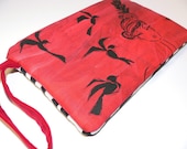 50% OFF & FREE SHIPPING-The Birds-wristlet clutch purse with faux zebra skin and silkscreen fabric