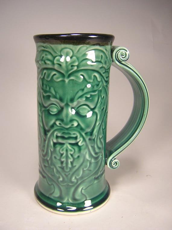 Green Man Stein/Tankard/Mug/Cup - Forest Green Glaze (36oz)