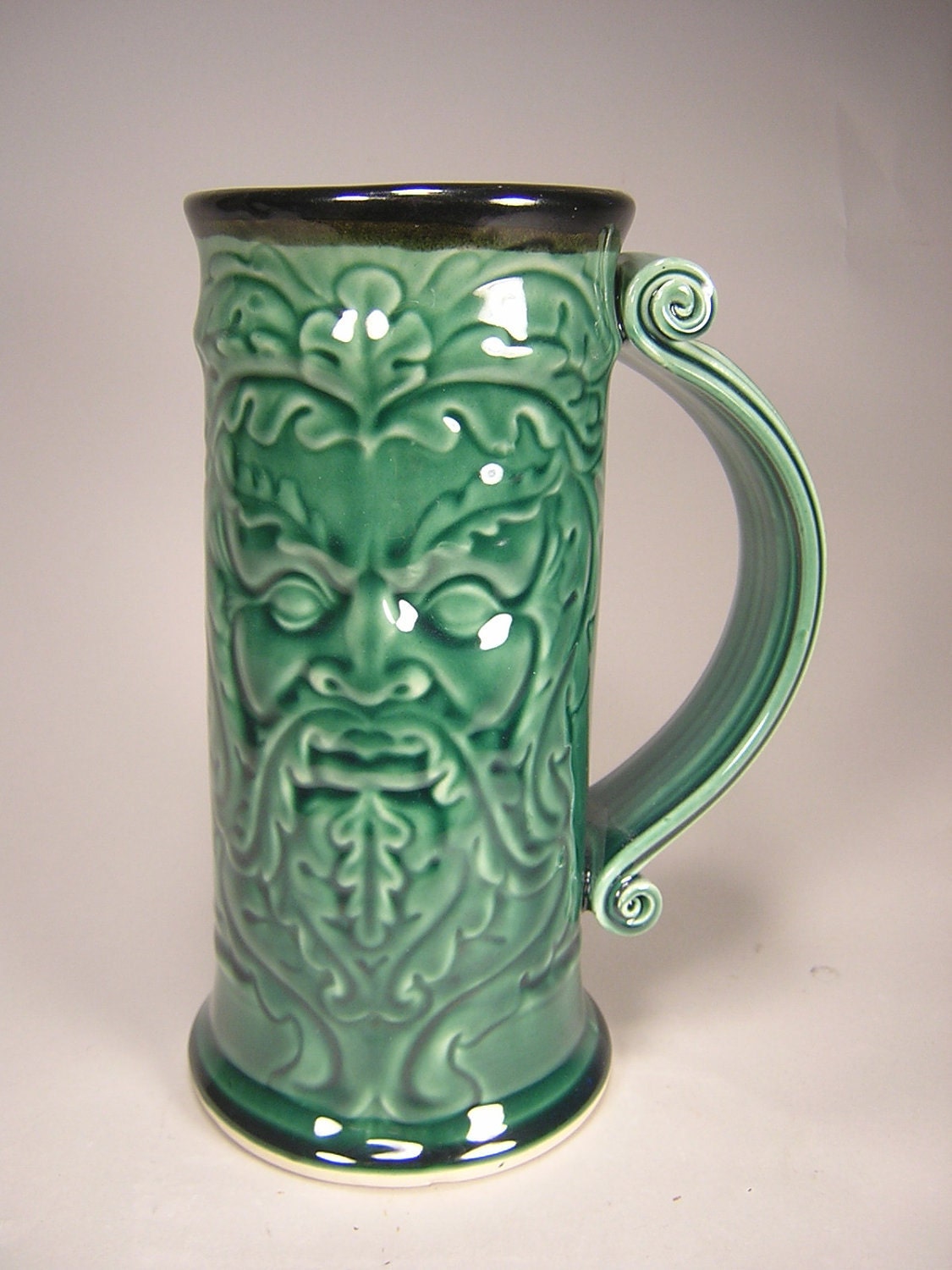 Green Man Stein/Tankard/Mug/Cup - Forest Green Glaze (36oz)