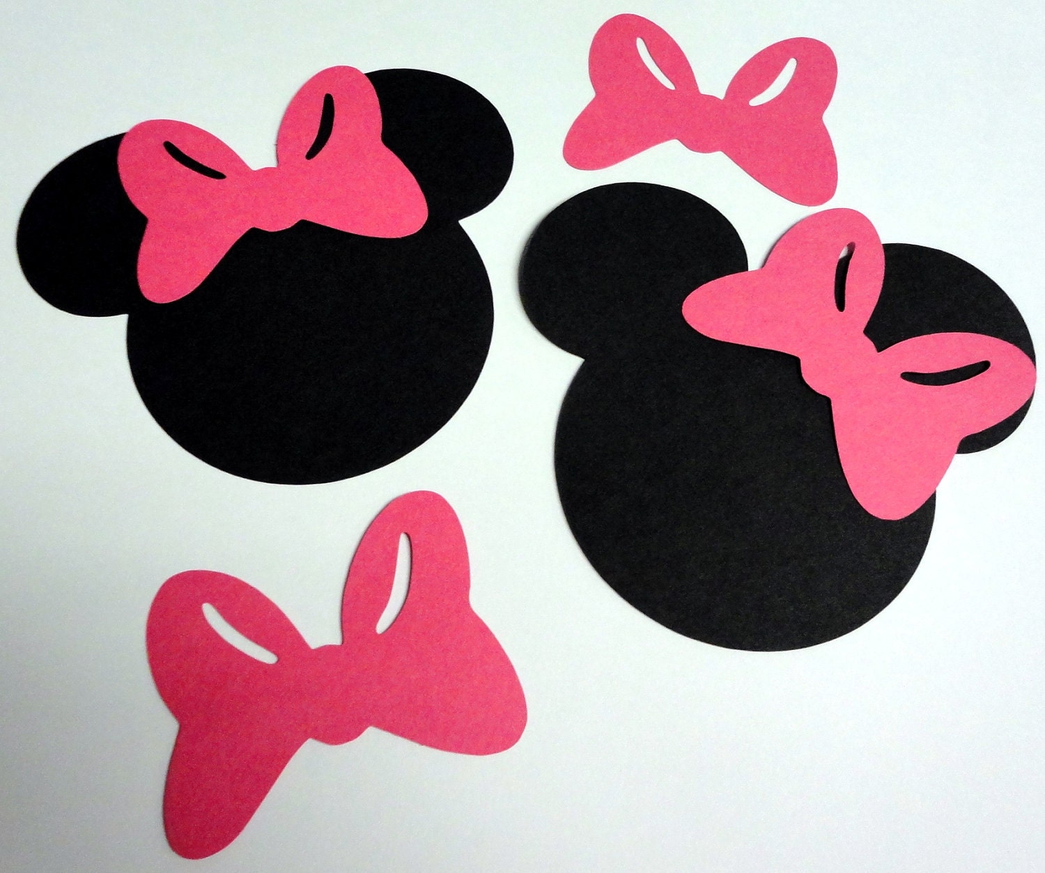 50  5" Minnie Mouse Head Silhouettes Black Cutouts with Bow Color Choice PINK OR RED Bows Not Attached Die Cut Paper Crafting Scrapbooking