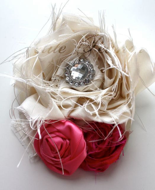 SWANKY Vintage Couture Silk Fabric Flower cluster  - Ivory Hot Pink Fuscia - (Custom Order) - Photo Prop - Spring Easter