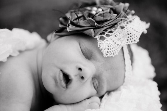 POSH Couture Silk and Lace Fabric Flower Rosette headband - Gray Beige Cream Ivory - (Custom Order) - Photography Prop - Wedding