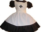 Gothic Nurse  Black Dress and White Apron with Cross Halloween Costume Custom Size Plus Size