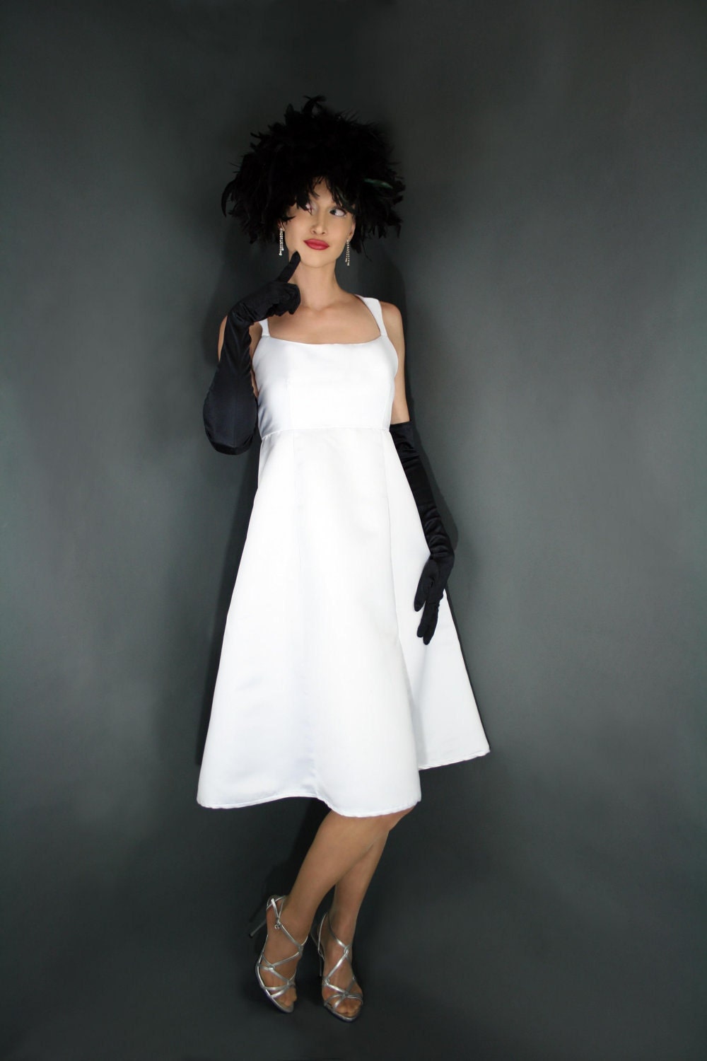 Retro Aline Dress Wedding Bridal Empire Waist Sleeveless Elegant Simple Shift White Satin Custom Size Made to Measure Plus Size