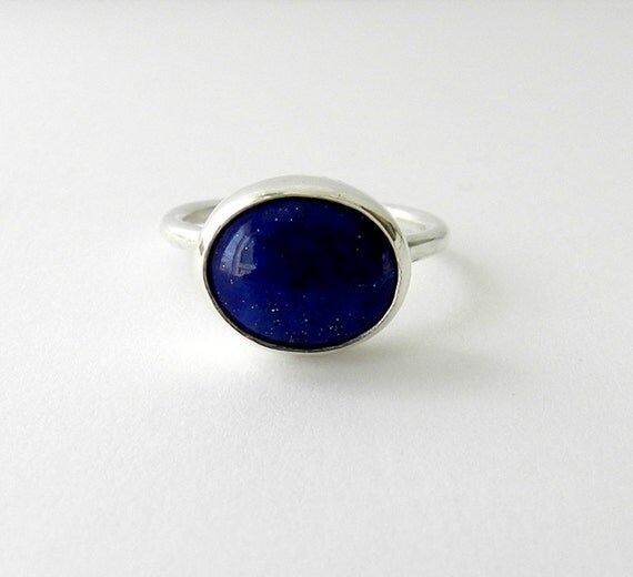 Lapis Lazuli Ring. Sterling Silver Blue Stone Ring.  Natural Gemstone Ring. Simple jewelry