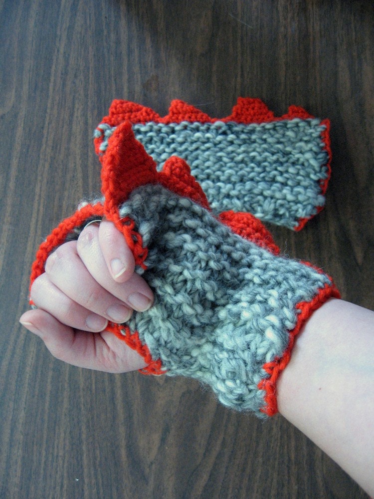 Dinosaur or Dragon Fingerless Mitts