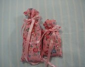 Bright Pink Sachet-'Cindy's Loft' Fragrance-Country Blue and Dark Mauve Flower Sachet- Cotton Fabric Sachet-Pink Ribbon-Cindy's Loft-Herbal