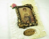 Mini Journal with Antique Linen and Decorative Frame