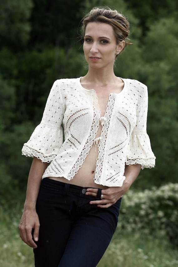 SALE Cotton crochet jacket, Sz M