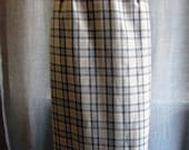 Vintage Black & Blue Plaid Pencil Skirt