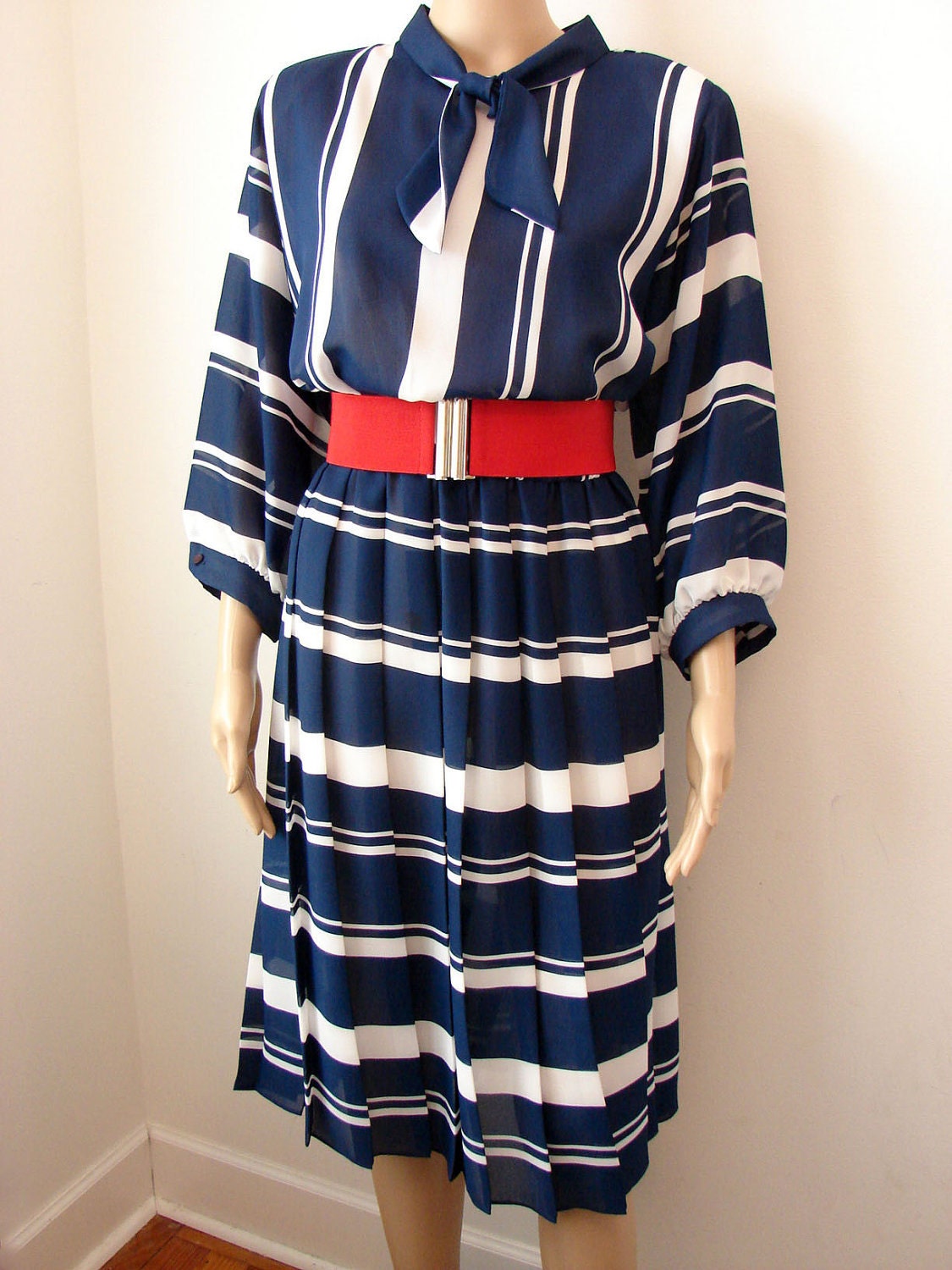 Vintage Nautical Blue and White Striped Dress
