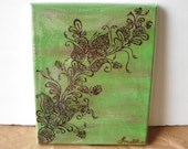Henna Canvas Painting, Budding New Flowers - OOAK- Unique