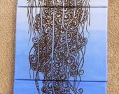 Jellyfish Painting, Acrylic Mixed Media Painting with Henna Swirls, Unique, OOAK, Free Shipping Worldwide, Global Henna Art