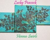 Peacock Painting, Original, Mixed Media Acrylic Henna Painting - OOAK- Unique Global Henna Art
