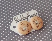 Vintage Peach Floral Fabric Button Earrings