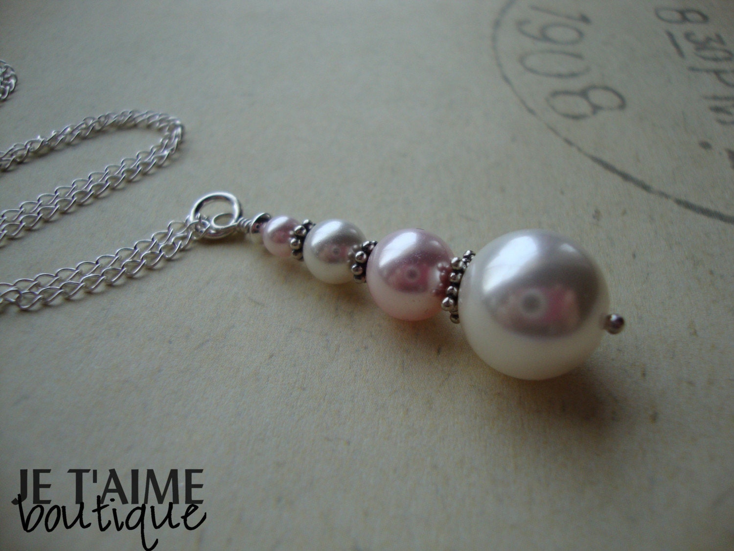 LOVE ME TENDER - Vintage Inspired Victorian Stacked Pearl Necklace Romantic Pink White Lover Sweetheart Honey Sterling Silver Gift For Her