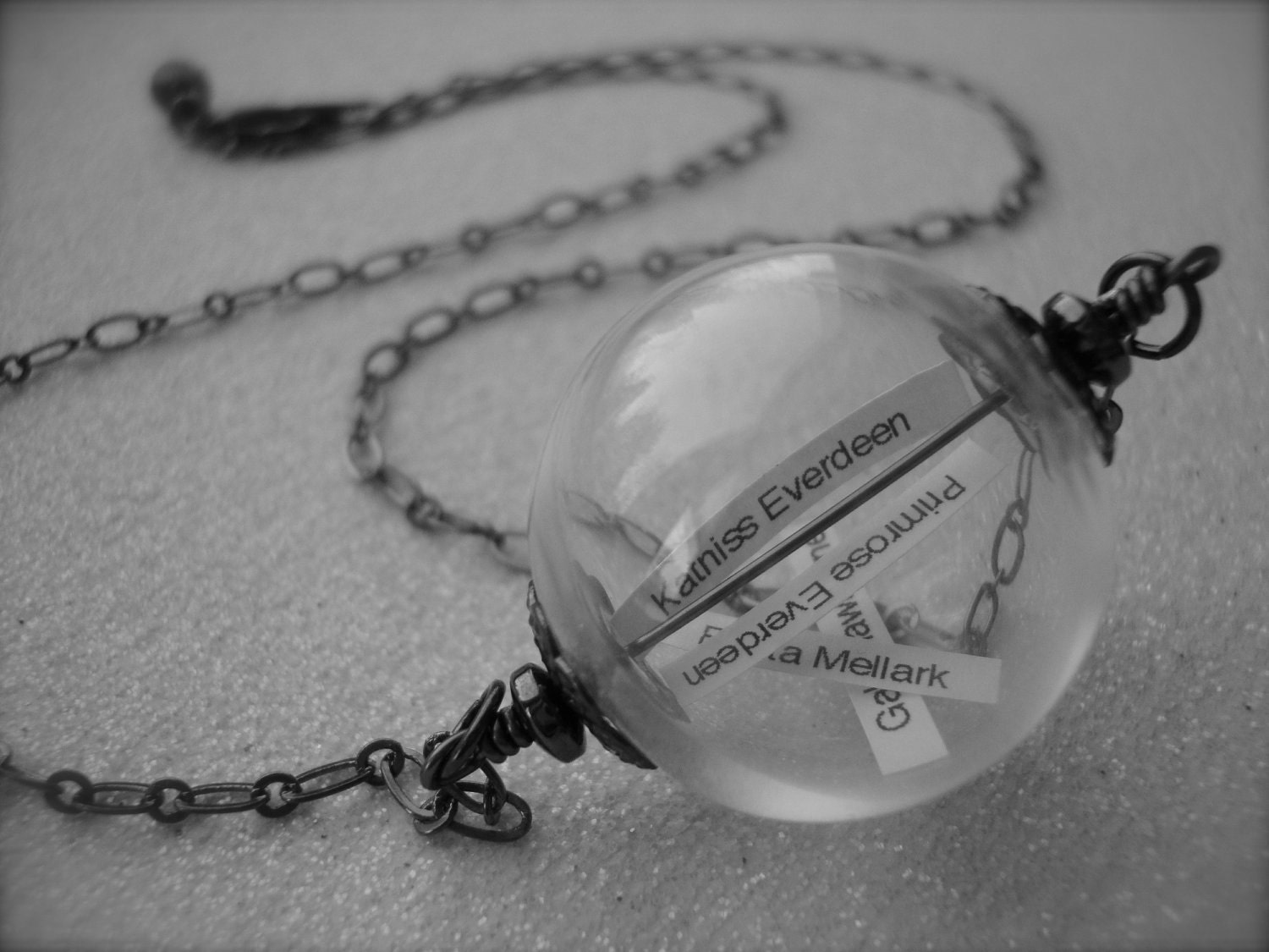 THE REAPING - Hunger Games Inspired GLASS Orb Reaping Ball Necklace District 12 Tributes Katniss Peeta Primrose Gale Personalized