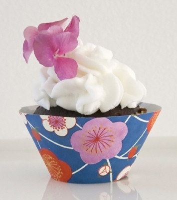 Blue Violet Cupcake Wrappers with Plum Blossoms