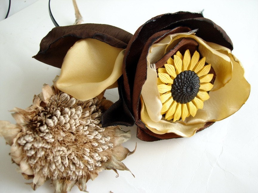 Headband with Sunflower Satin Fabric Flower Bud Under 20