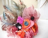 Crazy Pink Headband with hand painted Feathers
