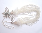 Ivory White Beaded bridal Necklace in lucite flowers come off flow