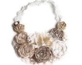 Cream and ecru  floral statement  bib necklace wedding  flower