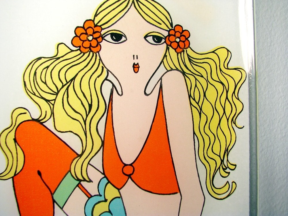 vintage 1960s Girl glass art - C'est Magnifique - Japan
