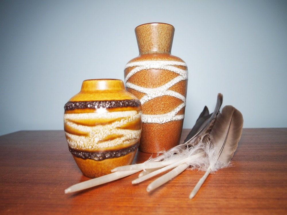 vintage Earthy Scheurich West German Vases, set of two