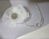 Vintage Crystal Necklace, Clear Crystal Necklace, Flower with Vintage Brooch, Crystal Bridal Necklace with vintage rhinestone brooch