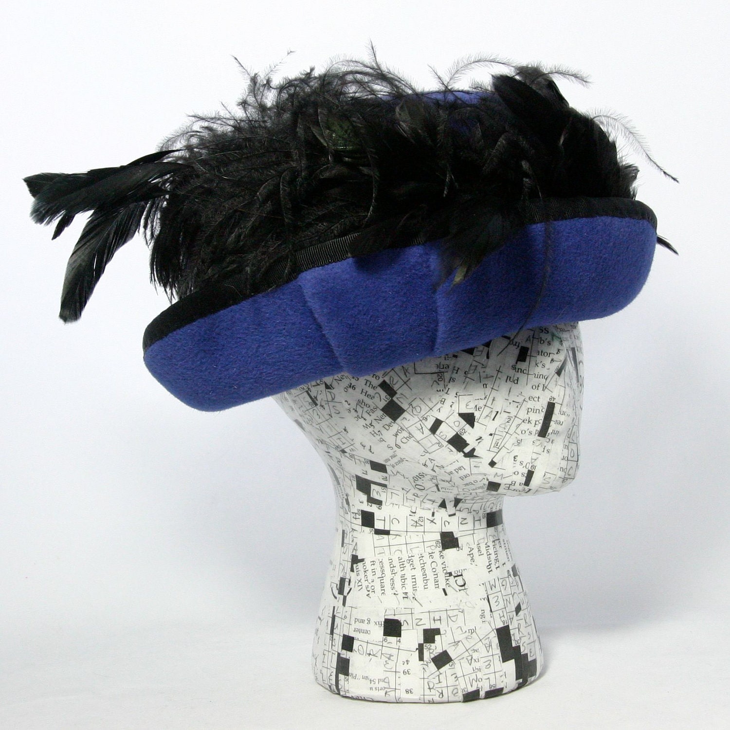 Blue and Black Feather Downton Abbey inspired felt hat: Cora