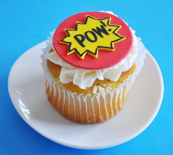 Pow Fondant Cupcake Toppers for Superhero Theme Birthday Parties
