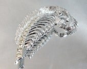 Vintage Feather Brooch. Silver Leaf. Rhinestones. Quill.