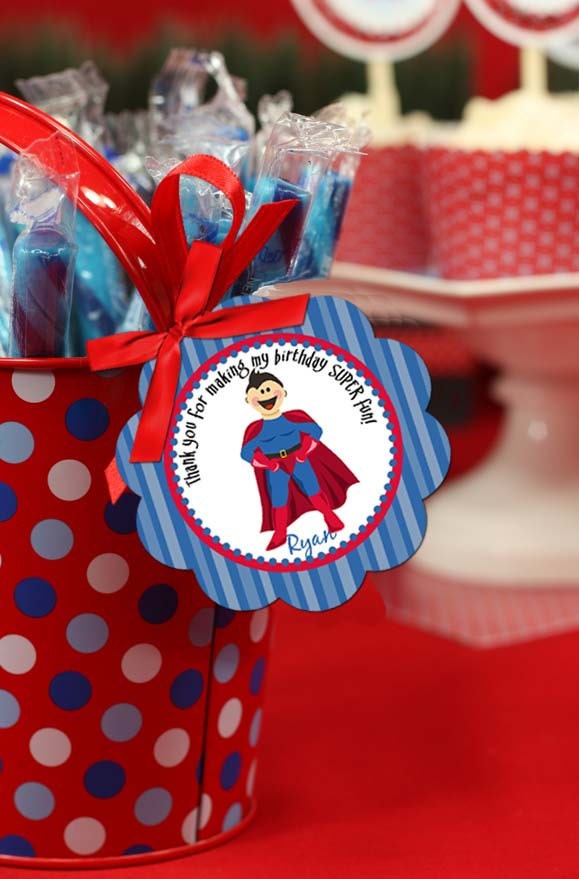 Printable Favor Tags Boy - Superhero Birthday Party Line - Stick to Your Story