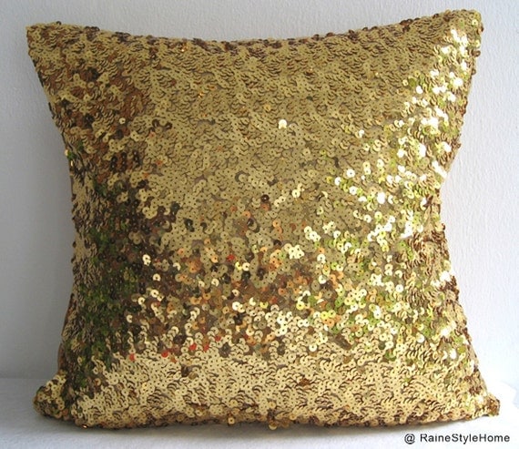 SALE. Starry Night. Luxury Glamour. Gold Sequins Embellished Pillow Cover. Hand Sewn