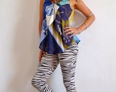 Blue Upcycled Tank Top Patchwork Vintage Silk Scarves                         Made in UK