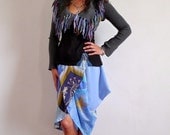 Pastel Sky Navy Blue Upcycled Silk Wrap Skirt              Made in England UK