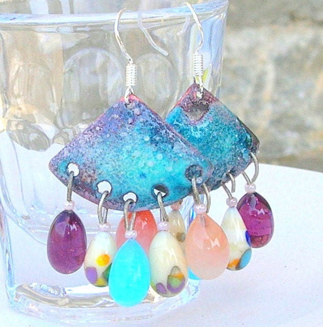 Enameled Lampwork Earrings Summer Colors June Trends - CandanImrak