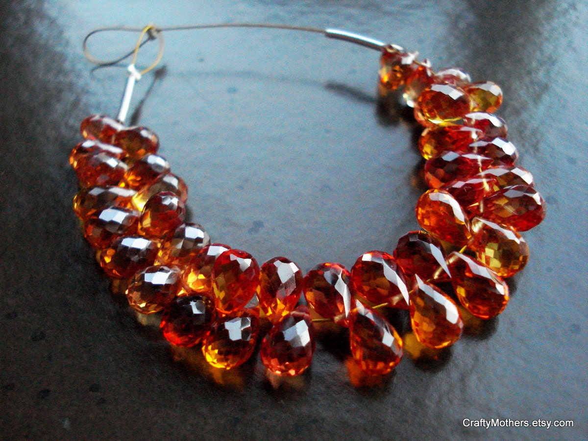 SALE - Padparadscha Orange Corundum Quartz Faceted Teardrops, 7-8.5mm long - Set of 10 - LAST ONES