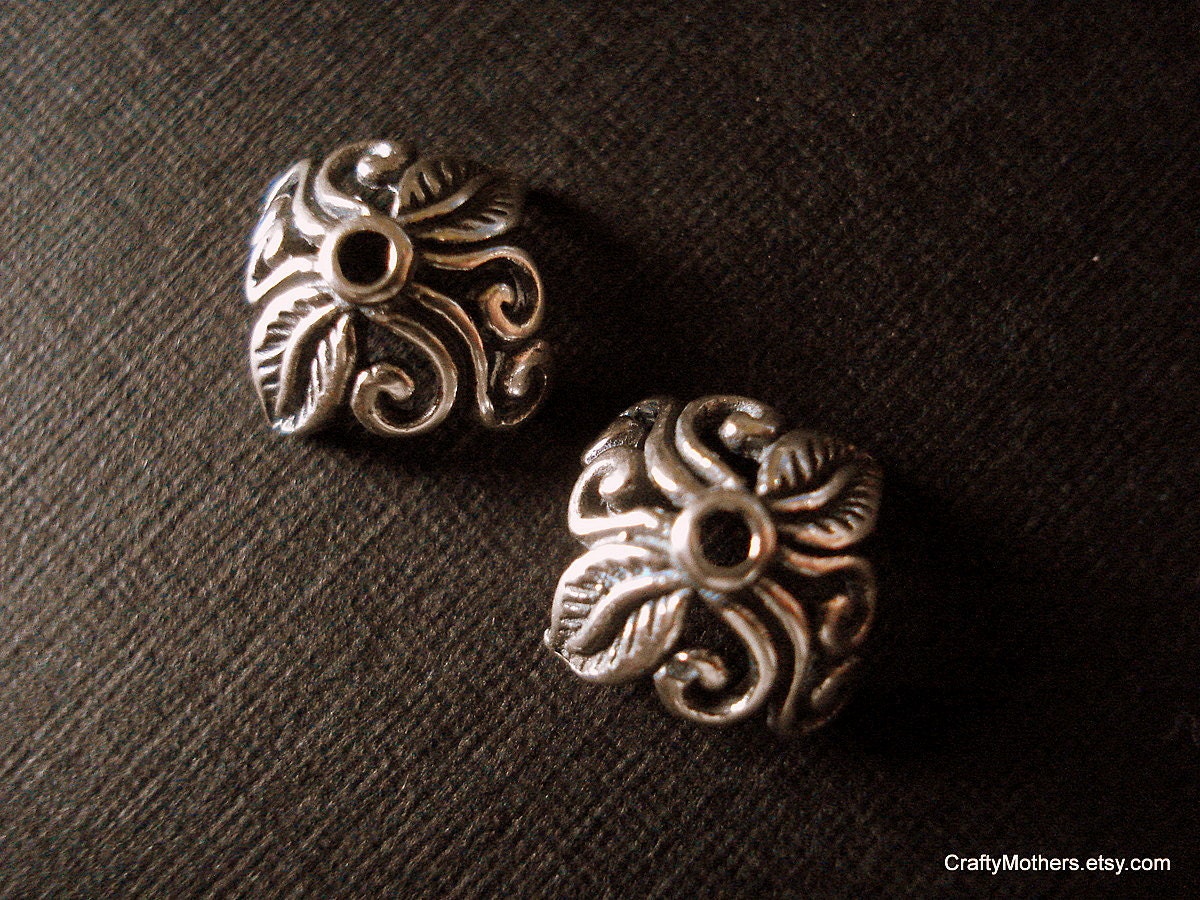 SALE - (2) Bali Sterling Leaf & Vine Bead Caps